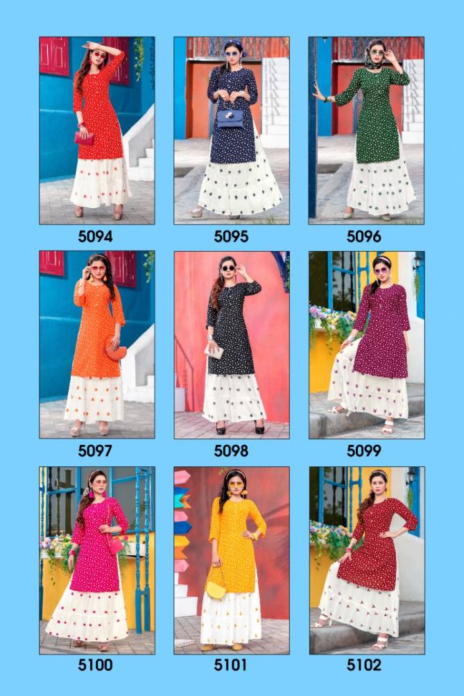 Padma 6 Fancy Festive Wear Rayon Printed Designer Kurtis With Skirt Collection
